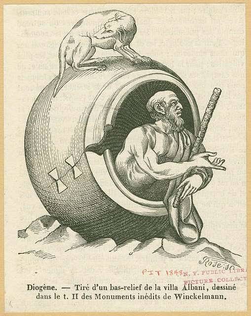 Diogenes of Sinope, 1848 drawing after a marble bas-relief at the Villa Albani